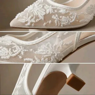 Photo of Fy. MSRP $40 NWOB DERDALN WHITE FLORAL EMBROIDERED MESH SLINGBACK PUMPS ♡SIZE 6♡