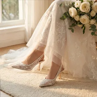 Photo of Fy. MSRP $40 NWOB DERDALN WHITE FLORAL EMBROIDERED MESH SLINGBACK PUMPS ♡SIZE 6♡
