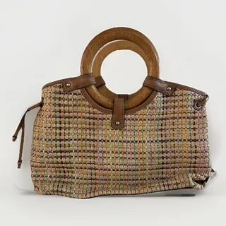 Photo of Vintage Fossil Womens Tote Handbag - Woven Wood Ring Handles 44” Strap