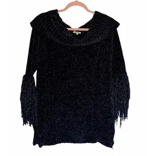 Photo of Adore Women's Medium Dark Blue Super Soft Cowl Neck Long Flutter Sleeve Sweater