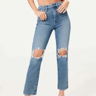 Photo of Good American Good Vintage Distressed Straight Leg High Rise Jeans Size 27/4