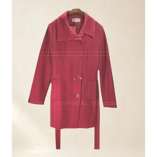 Photo of Vintage Pelle Studio Womens M Red Wool Blend Belted Coat Y2K Funnel Collar