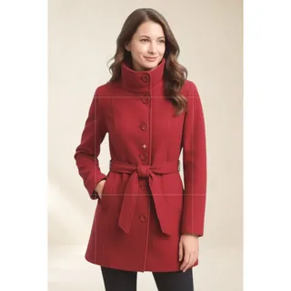 Photo of Vintage Pelle Studio Womens M Red Wool Blend Belted Coat Y2K Funnel Collar