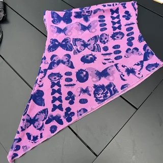 Photo of Urban Outfitters Women's Butterfly Print Uo Y2k Asymmetrical Ruching Tube Top