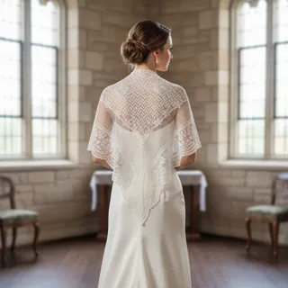 Photo of Vintage Cream Lace Shawl-Large Triangle-Bridal Wrap-Scarf-Cottagecore-Wedding