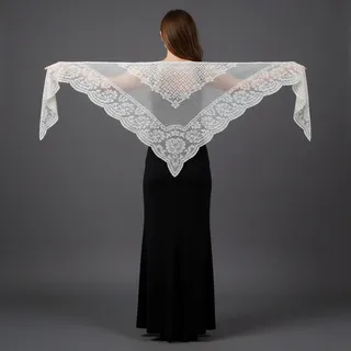Photo of Vintage Cream Lace Shawl-Large Triangle-Bridal Wrap-Scarf-Cottagecore-Wedding