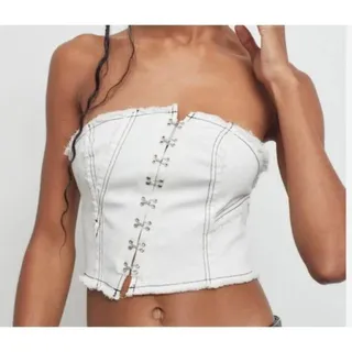 Photo of Urban Outfitters Moni Denim Distressed Bustier top in White