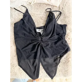 Photo of Urban Outfitters Mesh Twist Front Fly-Away Cami in Black
