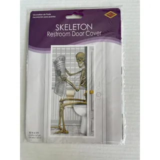 Photo of SKELETON ON THE TOILET BATHROOM DOOR COVER HALLOWEEN PARTY DECORATION BG00014