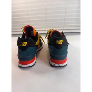 Photo of New Balance 574 Yellow, Teal, and Orange.  Harvest Gold Blaze