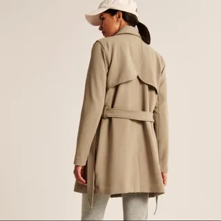 Photo of Abercrombie & Fitch Womens Belted Trench Coat Size L Khaki Fall Preppy Old Money