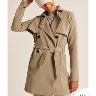 Photo of Abercrombie & Fitch Womens Belted Trench Coat Size L Khaki Fall Preppy Old Money