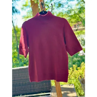 Photo of Adrienne Vittadini Burgundy Mock Neck Short Sleeve Sweater Size M