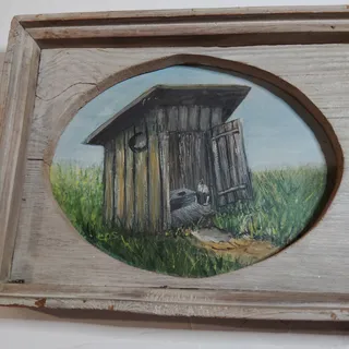 Photo of Handmade Wood Outhouse Sign 24x10 Painted Rustic Folk Art Primitive Decor