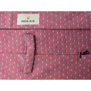 Photo of NWOT Rare Vintage Rolex 100% Silk Men's Tie In Pink With The Rolex Crown In Blue 