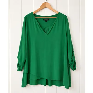 Photo of Karen Kane Top Womens 3X Green Ruched Sleeve V Neck Made in USA Plus Size
