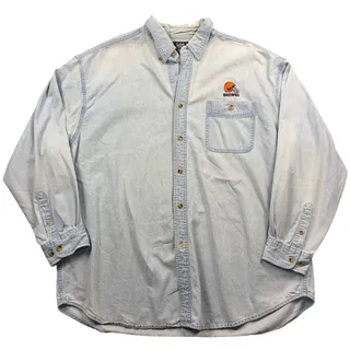 Photo of Vintage Cleveland Browns Button Down Denim Shirt Lee Sport XXL Cotton 1990s