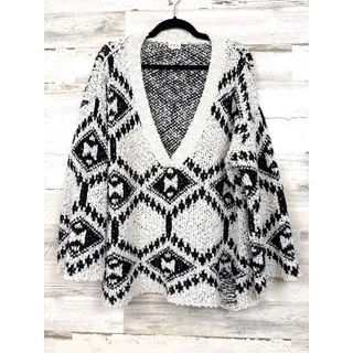 Photo of POL Womens L Black White Aztec Oversized V Neck Pullover Knit Sweater