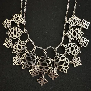 Photo of WHBM White House Black Market Silver Cutout Bib Statement Collar Necklace 22"