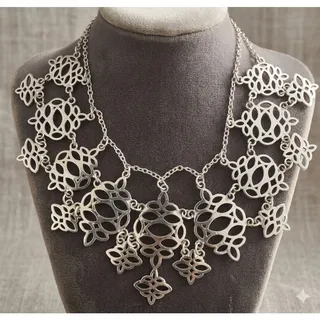 Photo of WHBM White House Black Market Silver Cutout Bib Statement Collar Necklace 22"