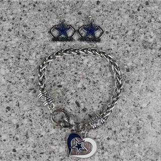 Photo of Dallas Cowboys NFL Earrings Charm Bracelet Bundle Football Fan Jewelry
