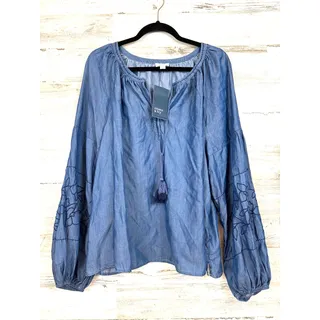 Photo of Crown & Ivy Womens XL Blue Lightweight Peasant Blouse Boho Chic NWT