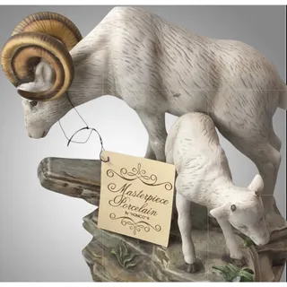 Photo of Vintage 1984 HOMCO Masterpiece Porcelain Bighorn Ram Lamb Figurine Tag