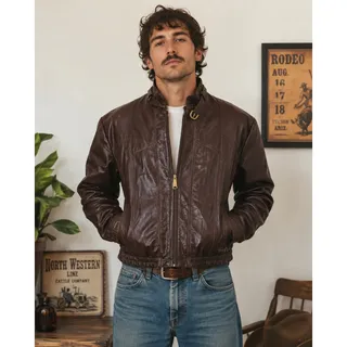 Photo of Vtg 70s Genuine Leather Jacket Mens 48 XL Brown Western Motorcycle Mexico