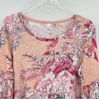 Photo of Thomas & Olivia blouse modal blend floral embellished tiered ruffle boho coastal