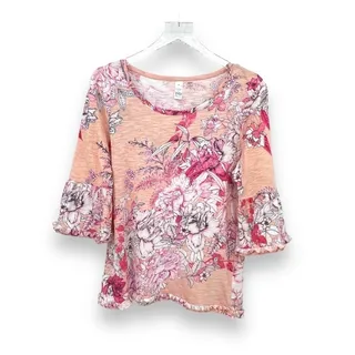 Photo of Thomas & Olivia blouse modal blend floral embellished tiered ruffle boho coastal