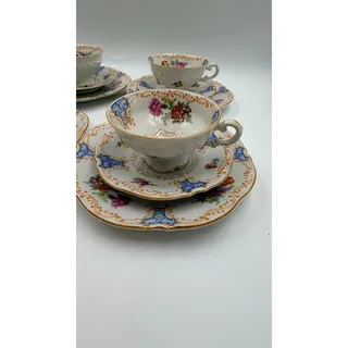 Photo of Vintage Schumann Bavaria US Zone Floral Tea Trio Set 12 Pc Cups Saucers Plates