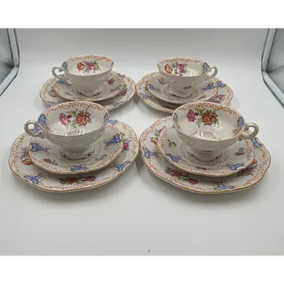 Photo of Vintage Schumann Bavaria US Zone Floral Tea Trio Set 12 Pc Cups Saucers Plates