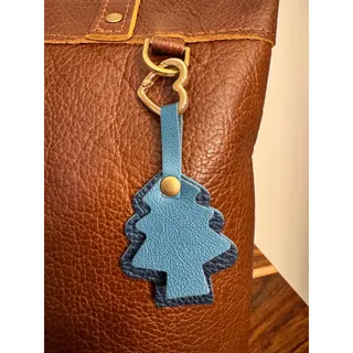 Photo of Holiday Blue Christmas Bag Charm Genuine Leather Christmas Tree Purse Charm