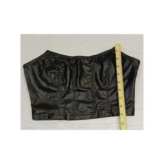 Photo of SHEIN (Small) Black Faux Leather Strapless Crop Top 