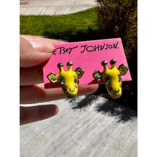 Photo of Betsey Johnson Jungle Fever Giraffe Stud Earrings rhinestone crystal accents Y2K