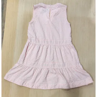 Photo of Vineyard Vines Girls Medium Pink White Seersucker Stripe Sleeveless Tiered Dress
