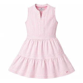 Photo of Vineyard Vines Girls Medium Pink White Seersucker Stripe Sleeveless Tiered Dress