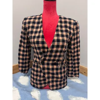 Photo of Checkered tweed blazer cross over button up