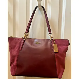 Photo of Authentic Coach Ava Tote Burgundy Smooth Leather Suede Croc Trim Shoulder Bag