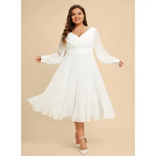 Photo of NWT JJ's House White Ivory A-Line Chiffon Lidija Dress Women's Size 26W