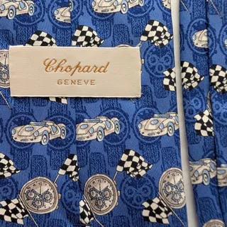Photo of Collectors Vintage Chopard 100% Silk Men's Blue Tie With Racing Items & Designs