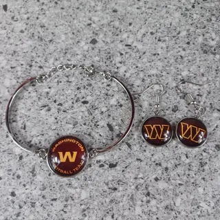 Photo of Washington Commanders NFL Earrings Bangle Bracelet Bundle Football Fan Jewelry