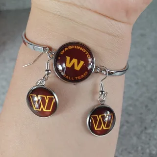 Photo of Washington Commanders NFL Earrings Bangle Bracelet Bundle Football Fan Jewelry