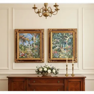 Photo of Vintage K Hillman Oil Paintings Pair-Tropical Garden-Floral-Framed Wall Art