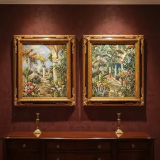 Photo of Vintage K Hillman Oil Paintings Pair-Tropical Garden-Floral-Framed Wall Art