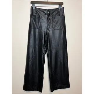 Photo of ANTHROPOLOGIE MAEVE Colette Black Faux Leather Crop Wide Leg Pants 27