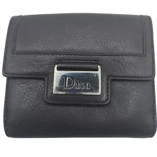 Photo of Authentic Christian Dior Vintage Brown Leather Bi-Fold Wallet with Logo Plaque & Trotter Lining