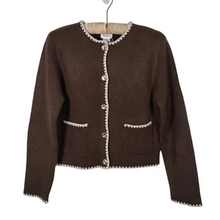 Photo of NWT Song of Style Womens Scallop Trim Cardigan S Brown Cottage Preppy Old Money