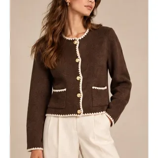 Photo of NWT Song of Style Womens Scallop Trim Cardigan S Brown Cottage Preppy Old Money