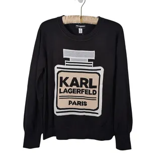 Photo of NWT Karl Lagerfeld Paris Womens Graphic Perfume Bottle Sweater M Black Designer